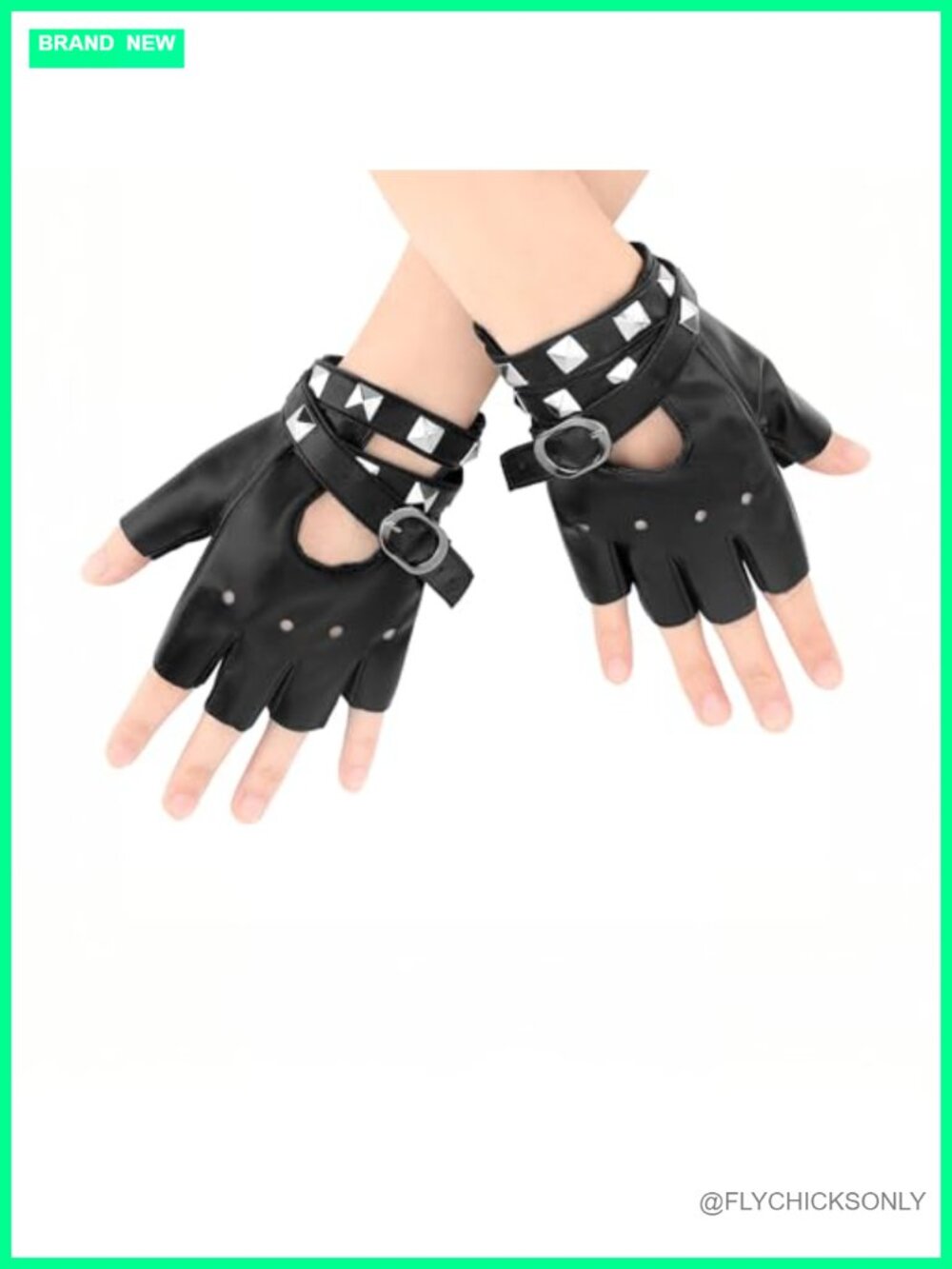Fingerless Faux Leather Gloves with Studs Punk Goth Biker Cosplay